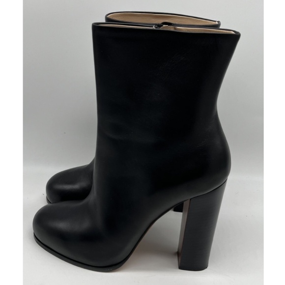 Celine Black Leather Mid-Calf Block-Heel Bootie w/ Inner Zip sz 38 - Picture 4 of 8
